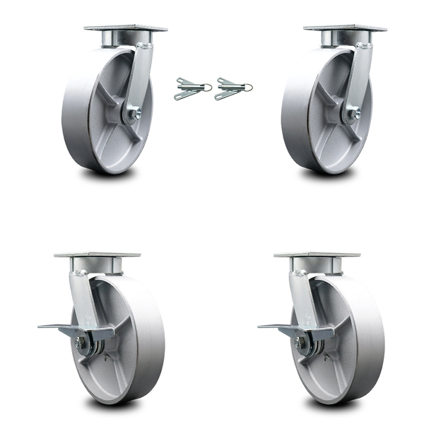 Service Caster 8 Inch Kingpinless Semi Steel Wheel Caster Swivel Locks 2 Brakes SCC, 2PK SCC-KP30S820-SSR-BSL-2-SLB-2